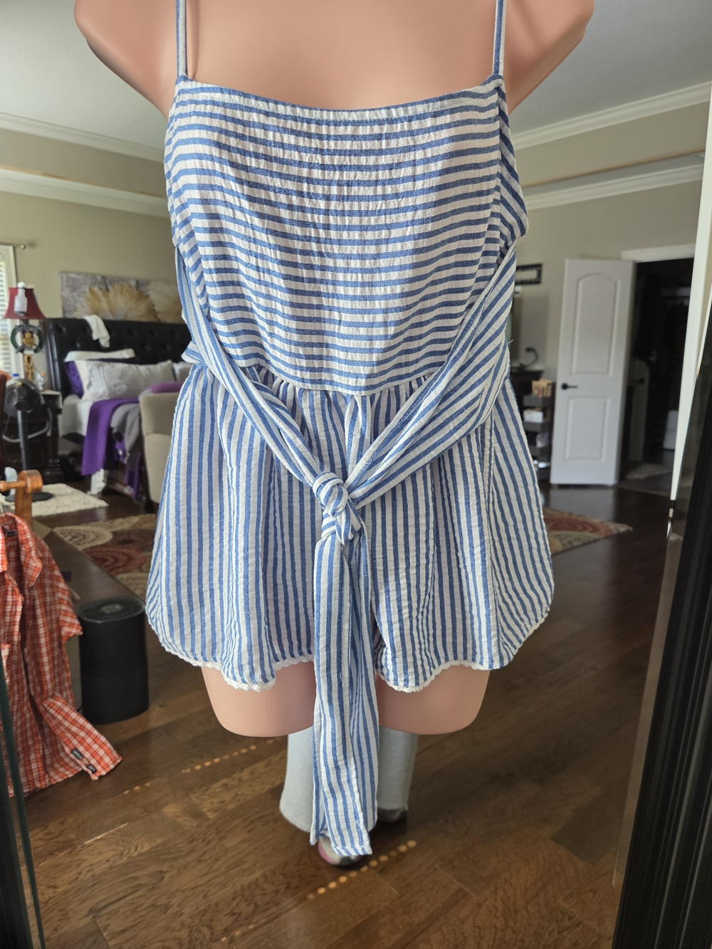 Striped Blue & White Tie-Front Cami